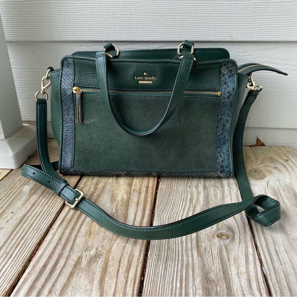 New York Chatham Lane Harlan Satchel Bag Forest Leaf Green Suede - Picture 2 of 12